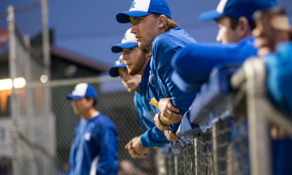 baseball players leaning over the fence